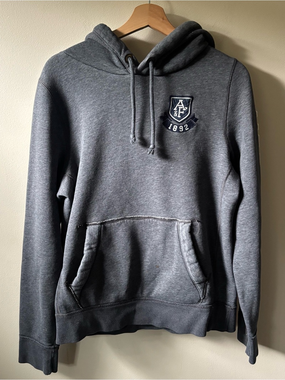 Abercrombie & Fitch Grey Pullover Hoodie with Sleeve Logo
